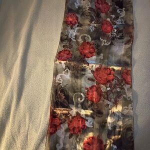 NWOT Floral Bright Red and Subtle Green Scarf
